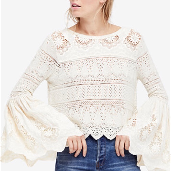 New Free People Once Upon a Time Lace Top Ivory M - Picture 4 of 5